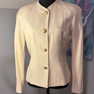 Vintage 90s Ralph Lauren 100% Silk Cream Women's Jacket with Gold Buttons